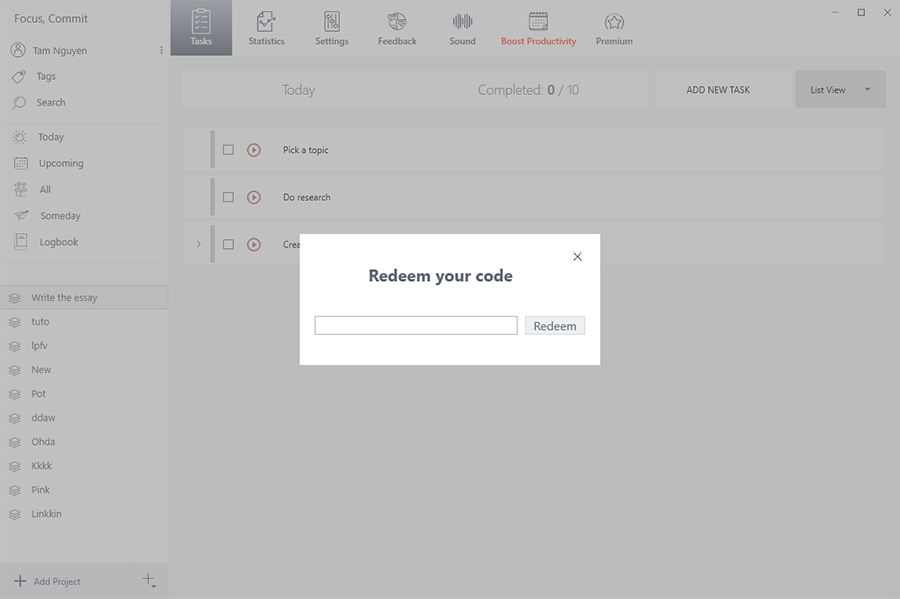 Focus Commit redeem code