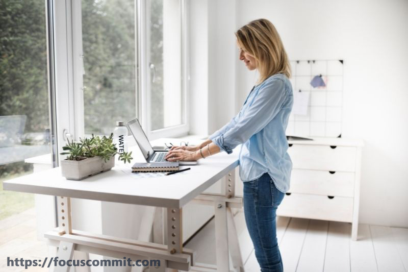 You can choose a standing desk or arrange a position large enough to be able to get up and move freely