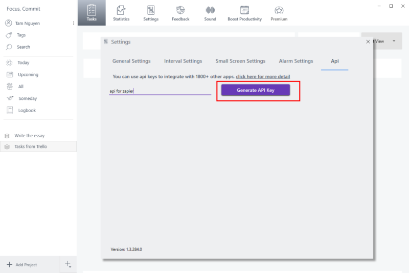 Generate Focus Commit API Key