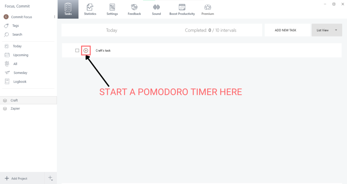 Pomodoro timer for Craft
