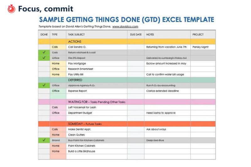 Getting Things Done (GTD) Template for Excel